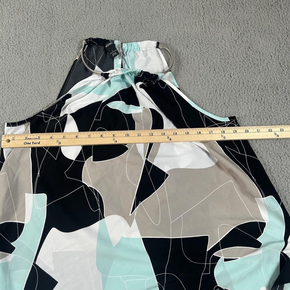 Alfani Shirt Womens Large Black Mint Beige Halter Handkerchief Hem Abstract - Picture 8 of 13